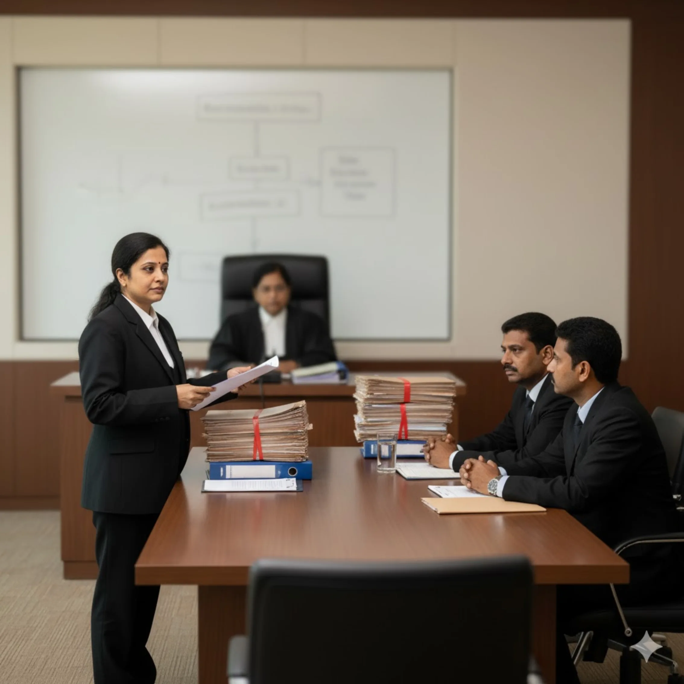 Contested divorce hearing in Hyderabad: advocate examining a witness