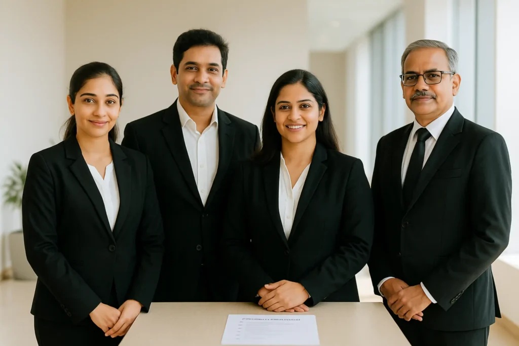 Themis Law team of Indian lawyers in a modern Hyderabad office